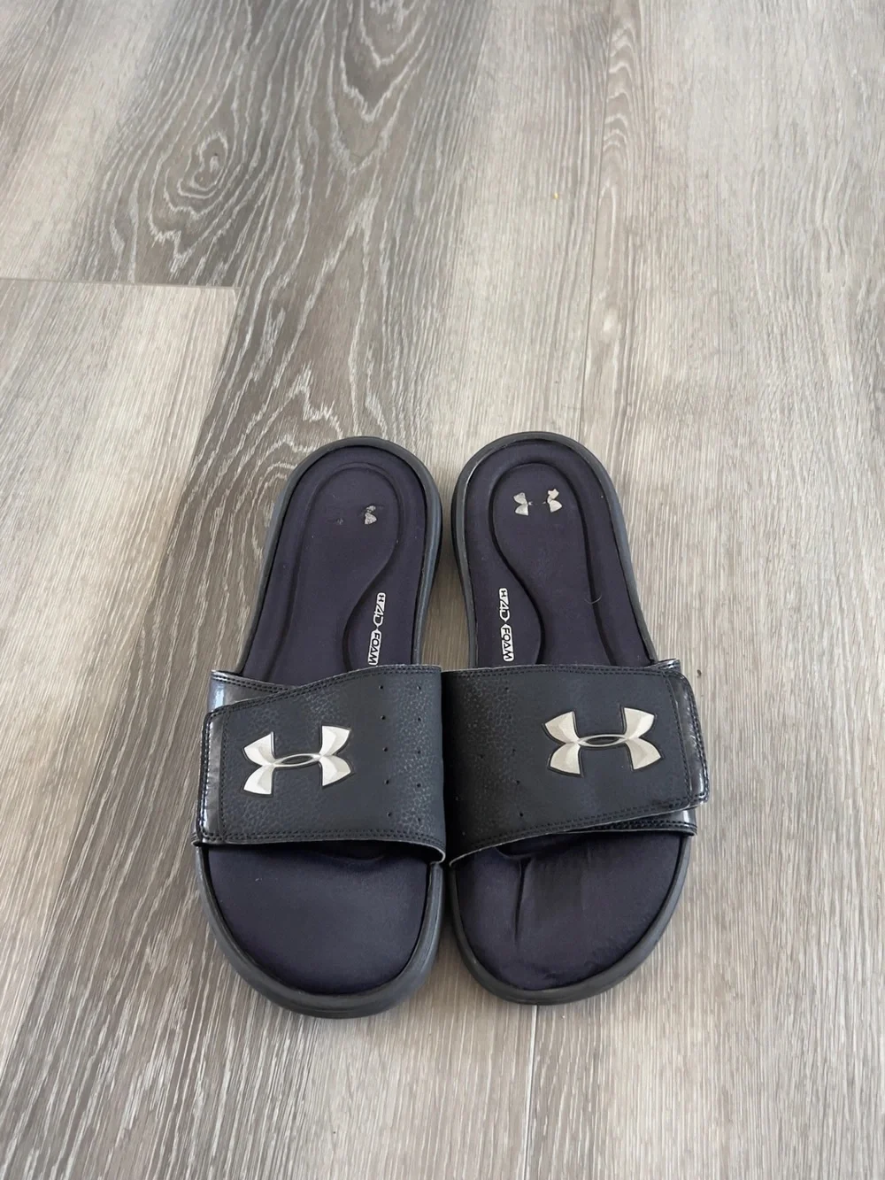 Under Armour Black Slide Sandals with Silver Logo